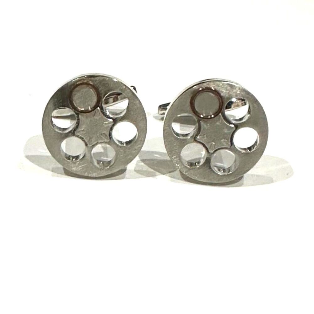 Silver-tone revolver cylinder cufflinks